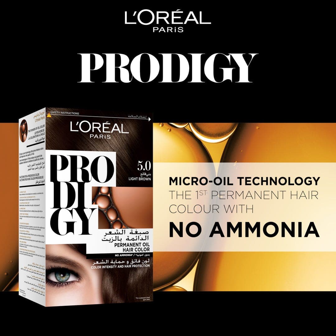 L'Oreal Paris Prodigy Permanent No Ammonia Hair Color, 5.0 Light Brown