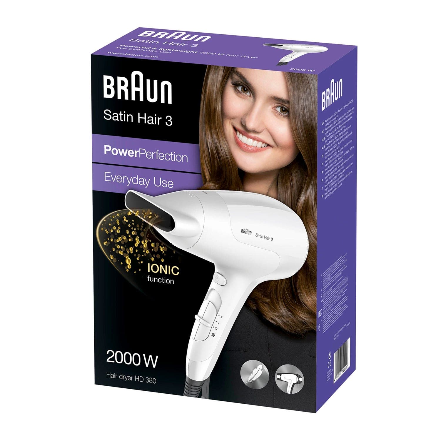 Braun Satin Hair ( 3 ) Iontec Technology Hair Dryer 2000 Watt Hd 380