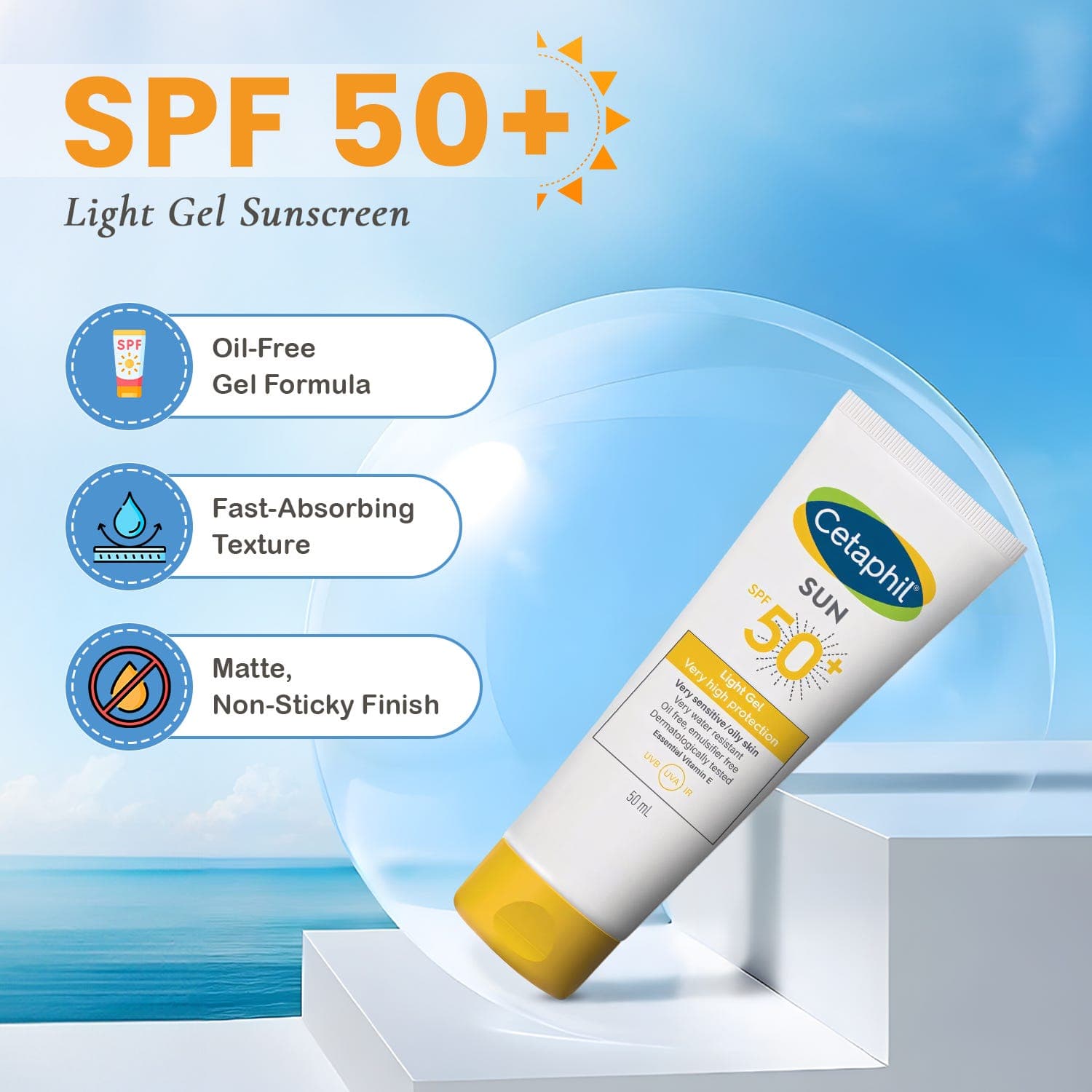 Cetaphil Sun Light Gel SPF 50+ For Very Sensitive and Oily Skin - 50 ml
