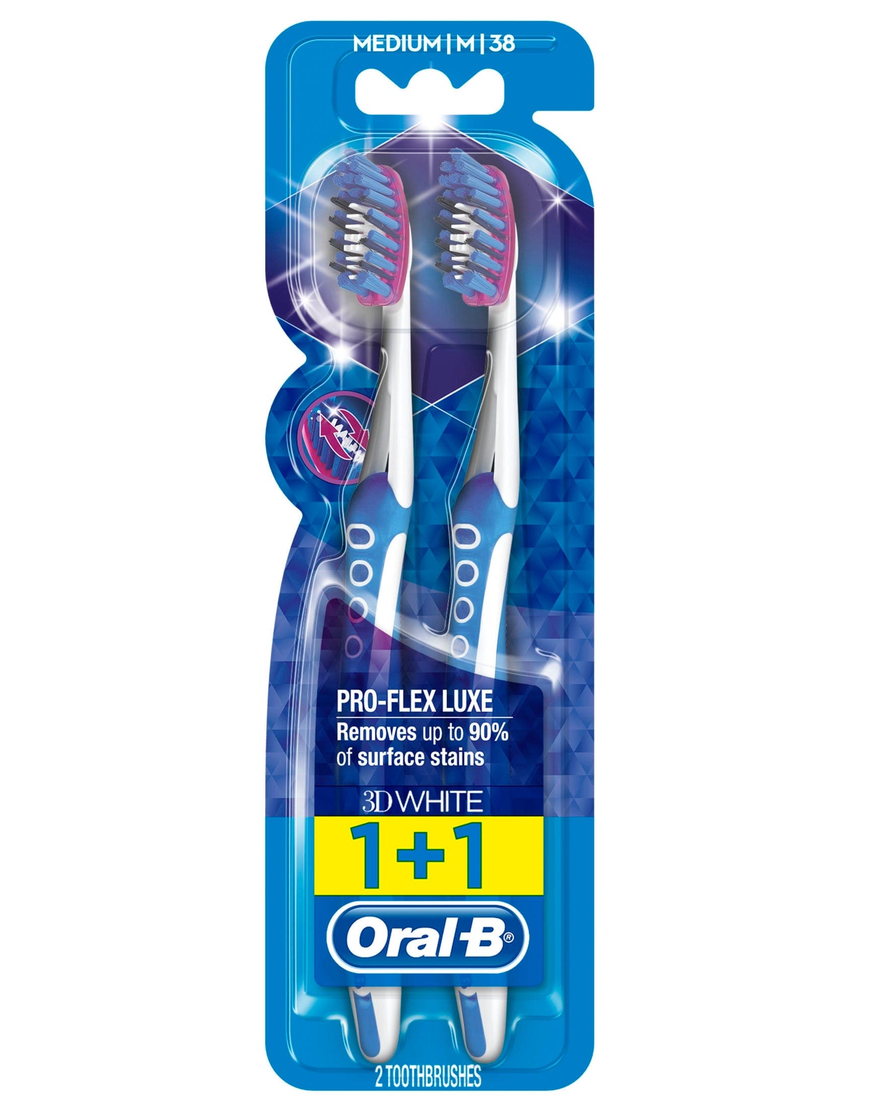 Oral-B 3D White Luxe Manual Toothbrush, Medium, Pack of 2
