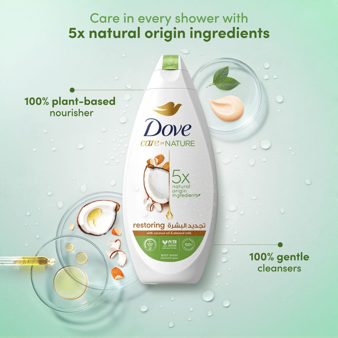 Dove Care by Nature RESTORING Body Wash, Coconut & Almond, 500ml