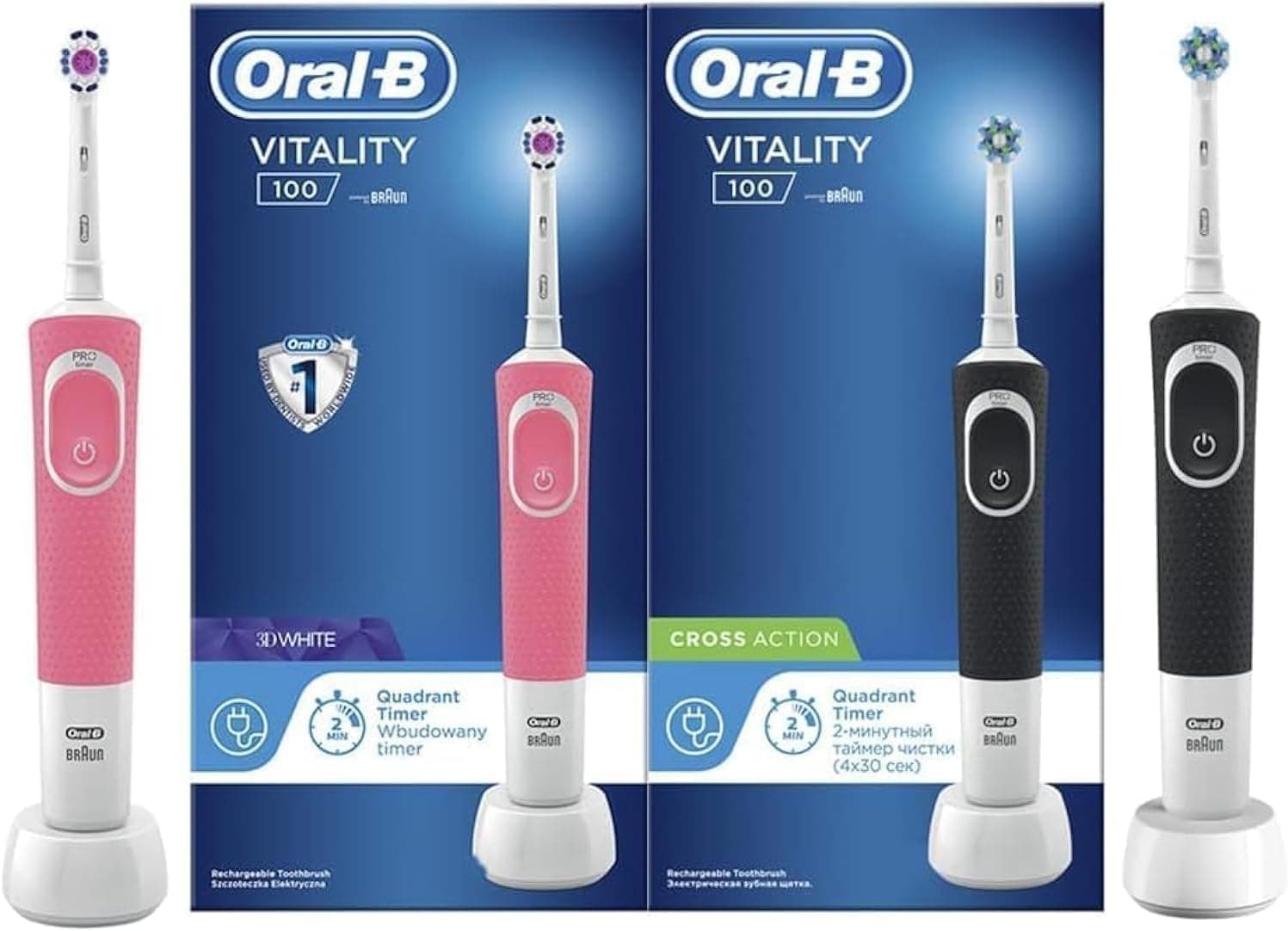 Oral-B D100 Black & Pink 1+1 Free Bundle Electric Toothbrush