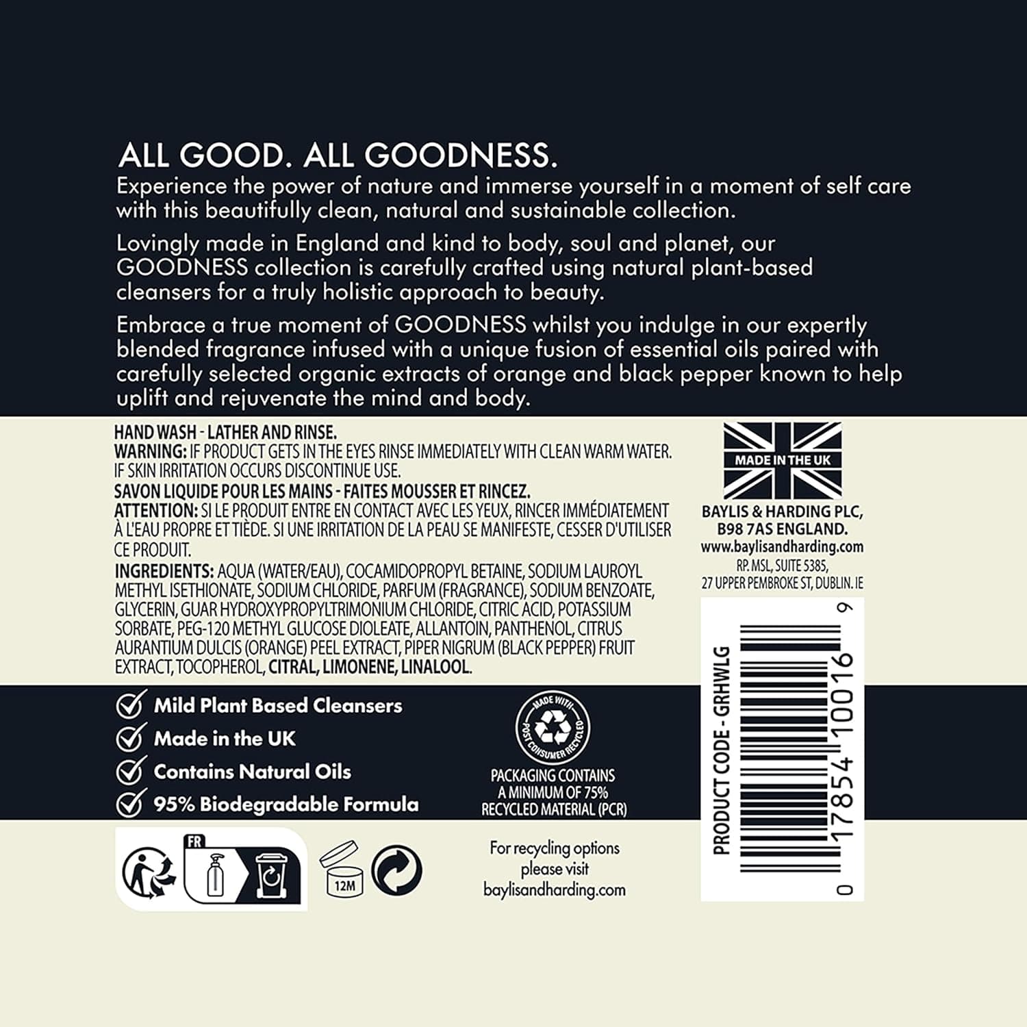 Baylis & Harding Goodness Lemongrass & Ginger Natural Hand Wash 500ml