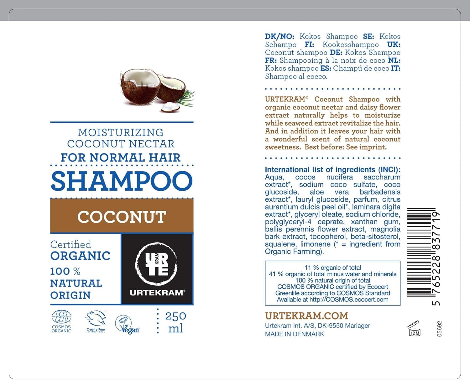 Urtekram Organic Coconut Shampoo Normal Hair 250ml