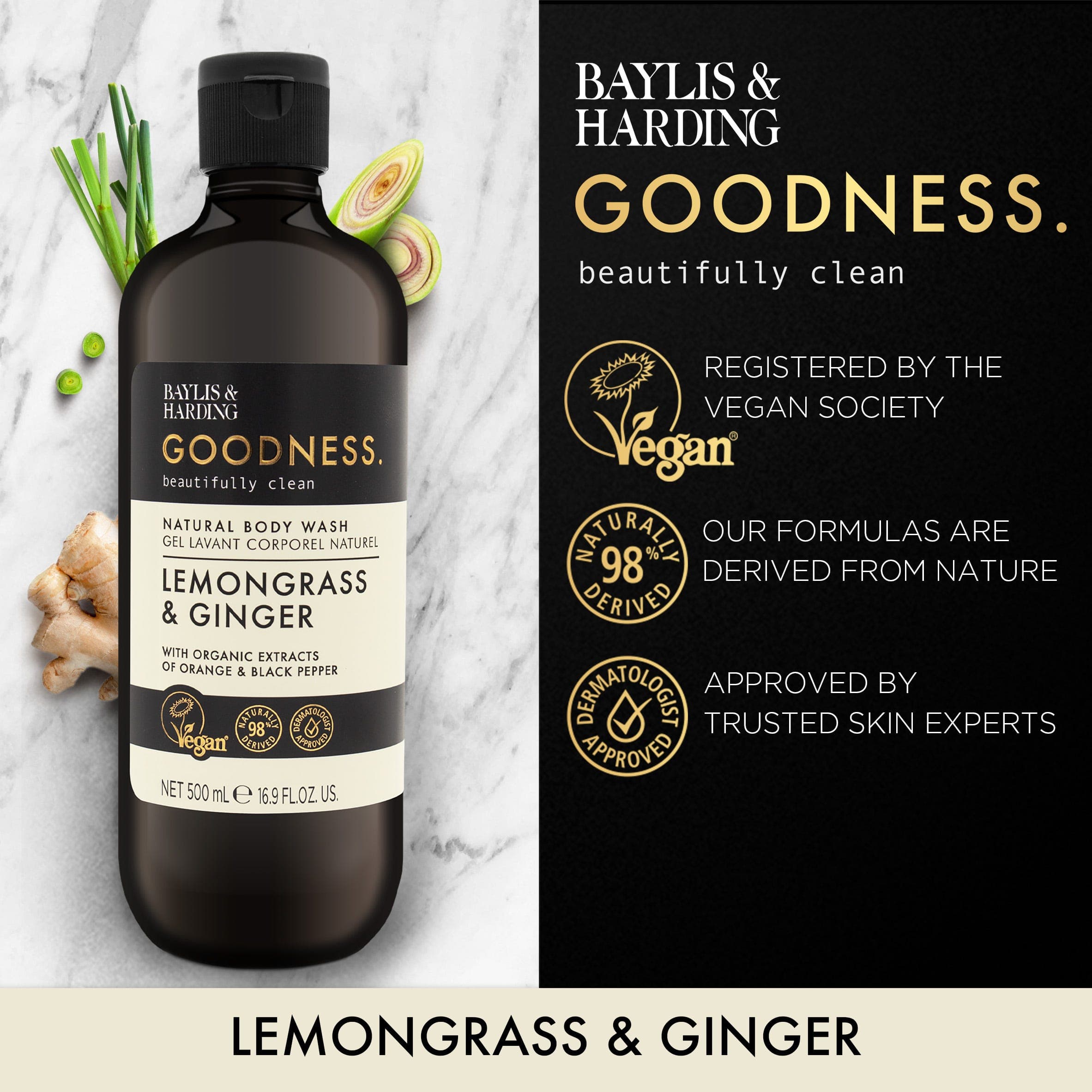 Baylis & Harding Goodness Lemongrass & Ginger Natural Body Wash 500ml