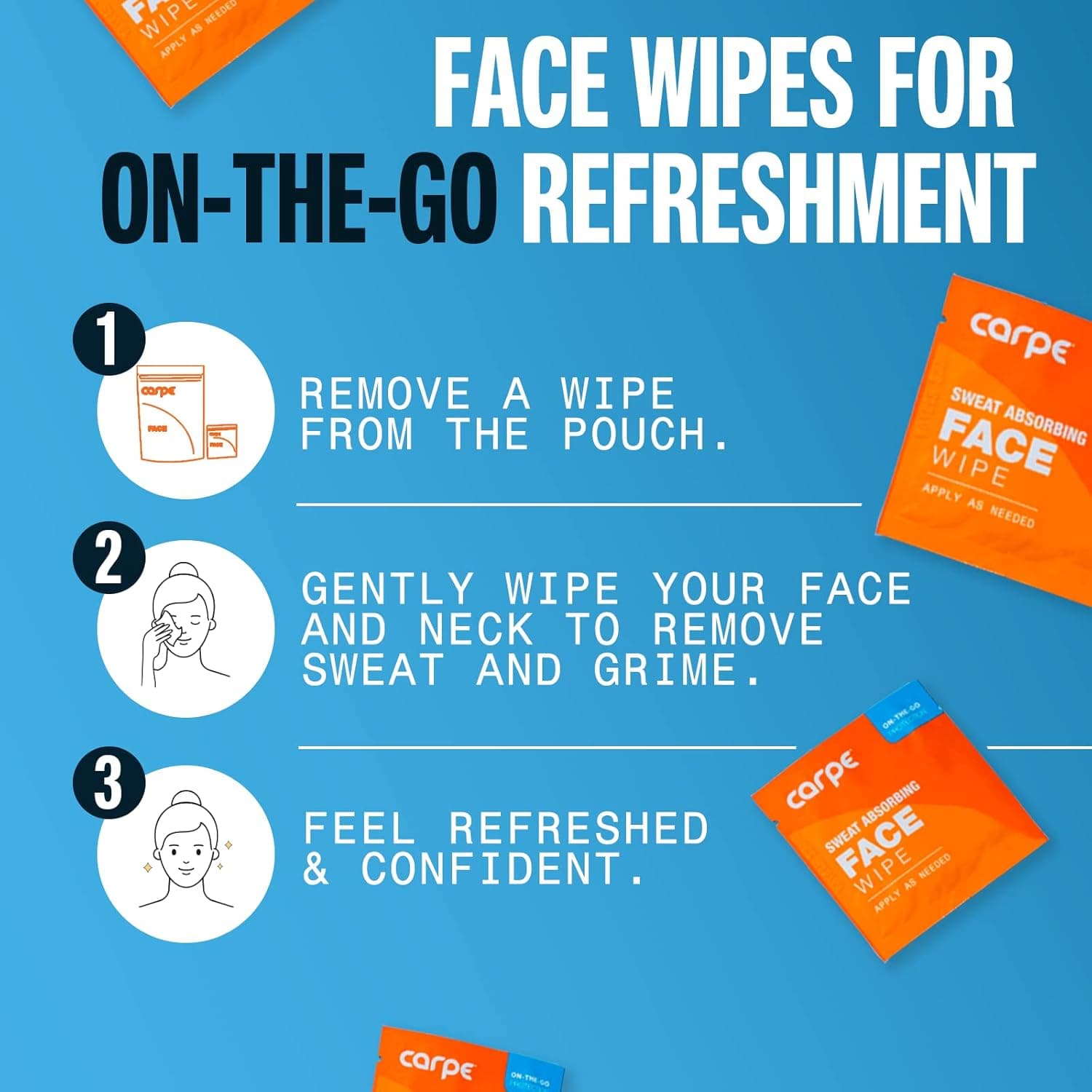 Carpe On The Go No Sweat Face Wipes 15 Wipes