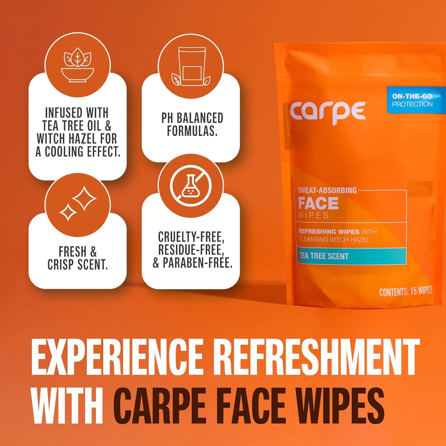 Carpe On The Go No Sweat Face Wipes 15 Wipes