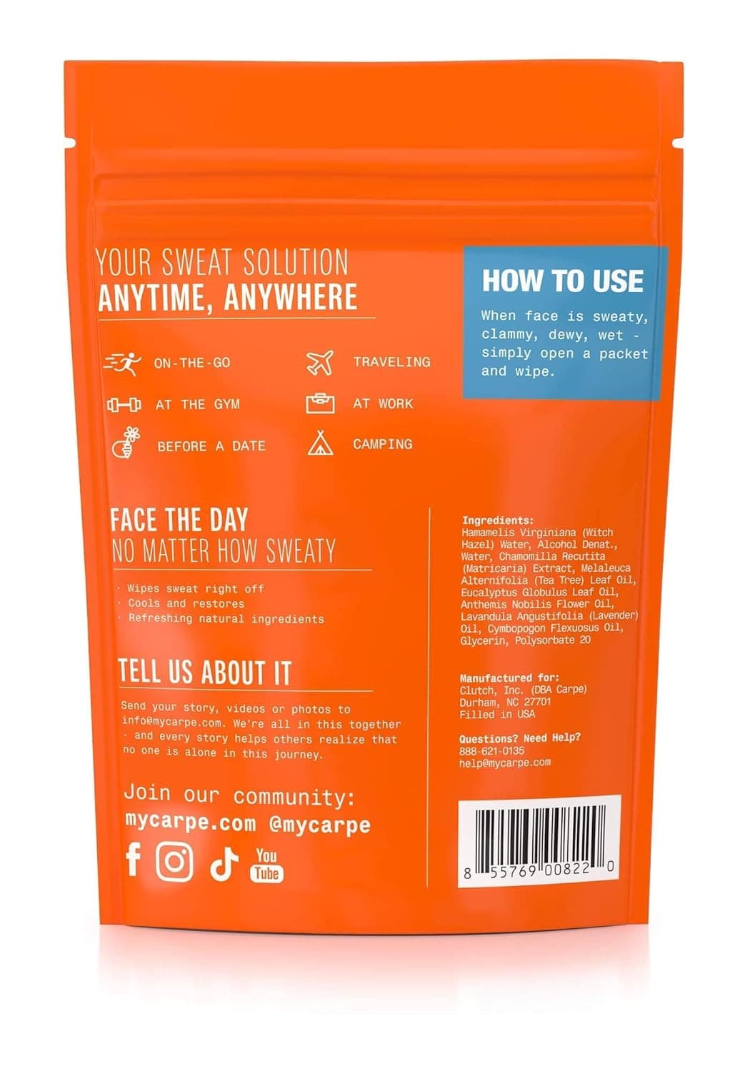 Carpe On The Go No Sweat Face Wipes 15 Wipes