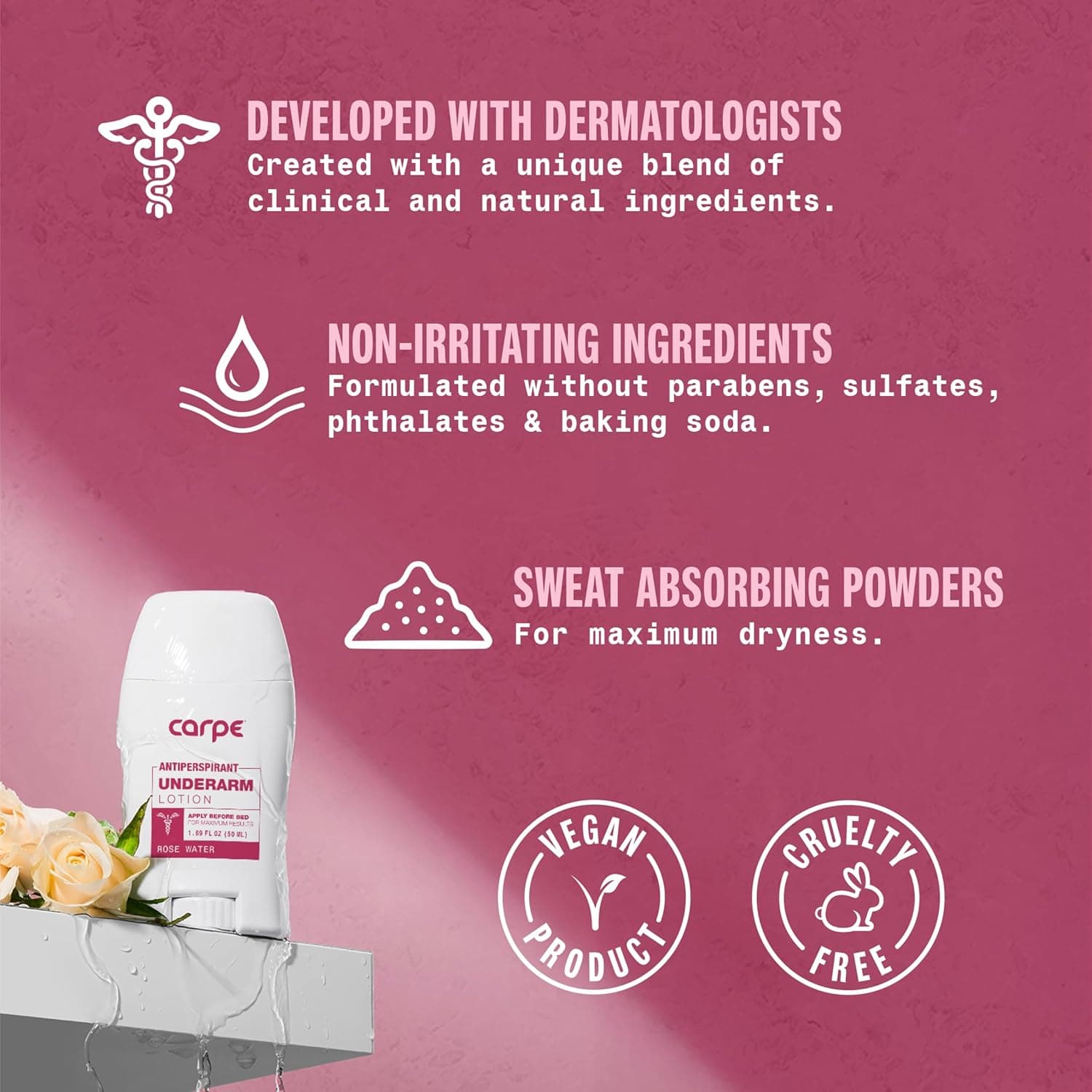 Carpe Antiperspirant Lotion Stick Rose Water Underarm - 50 ml