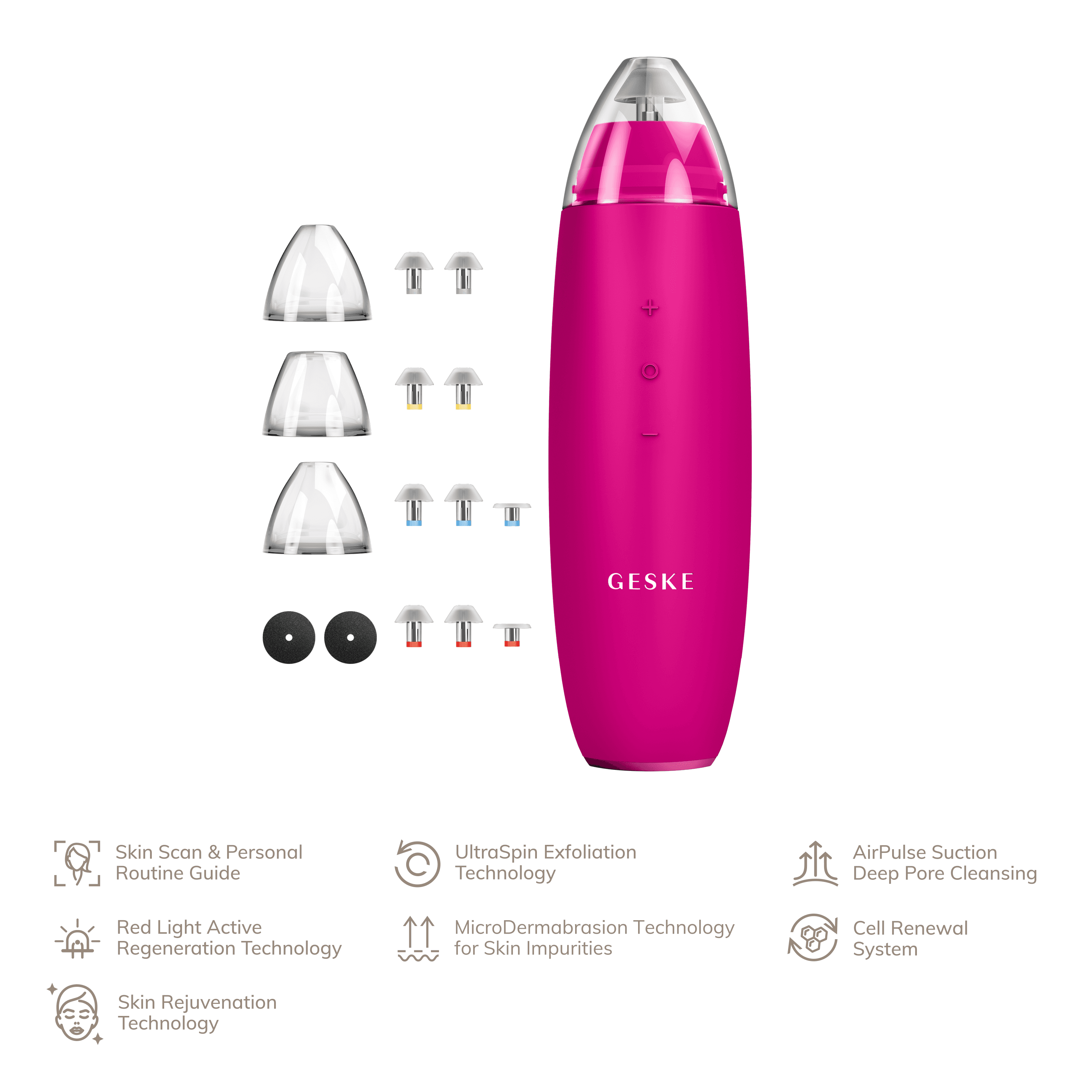 Geske Micro Derma Brasion Blackhead Remover- 7 In 1- Magenta