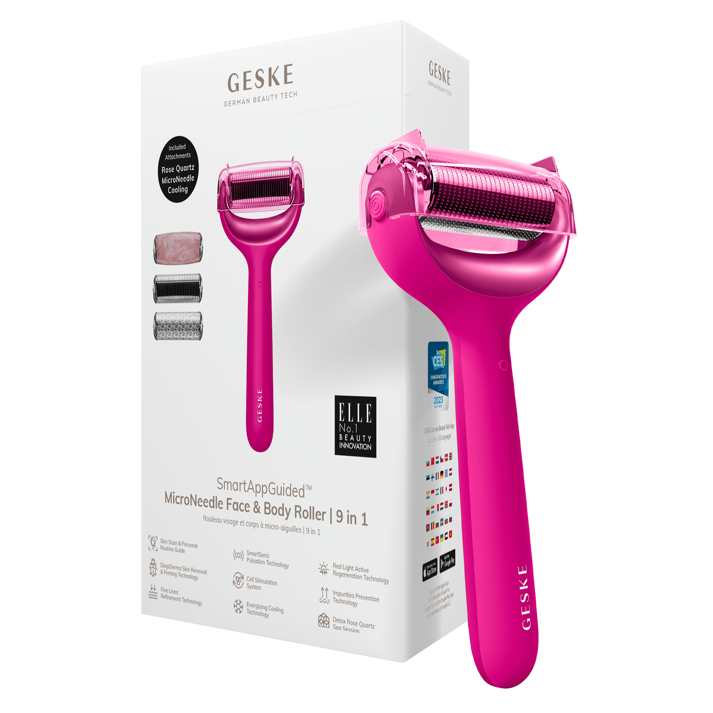 Geske Microneedle Face And Body Roller 9 In 1 Magenta