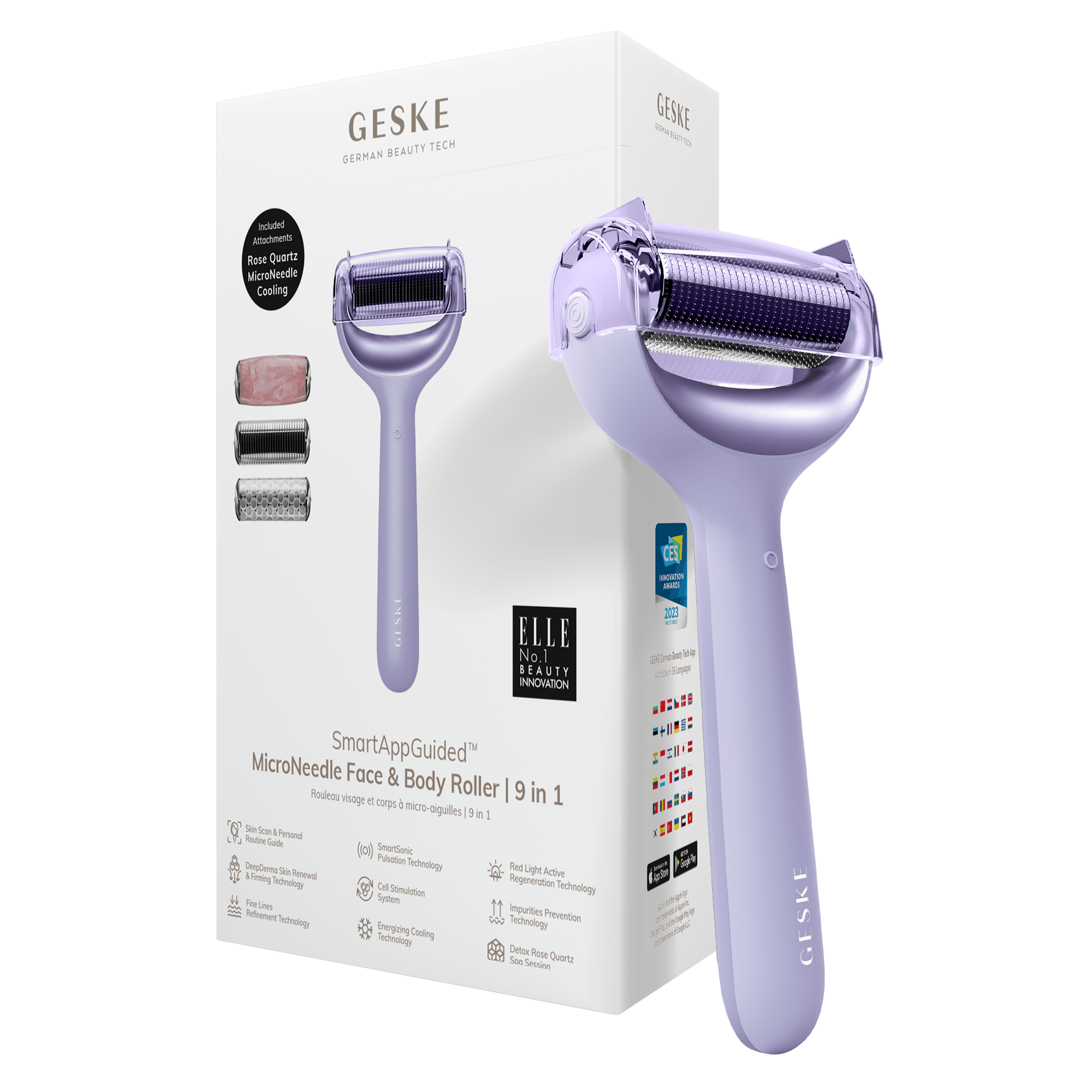 Geske Microneedle Face And Body Roller 9 In 1 Purple