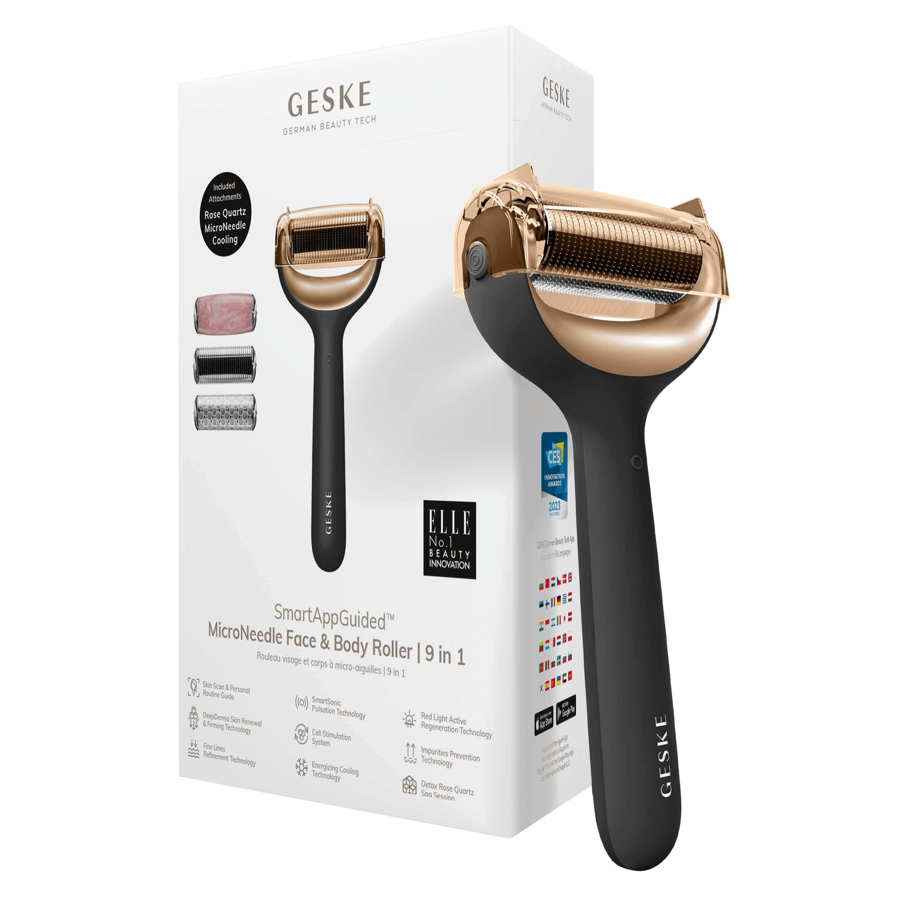 Geske App Guided Microneedle Face And Body Roler 9 In 1 Gray