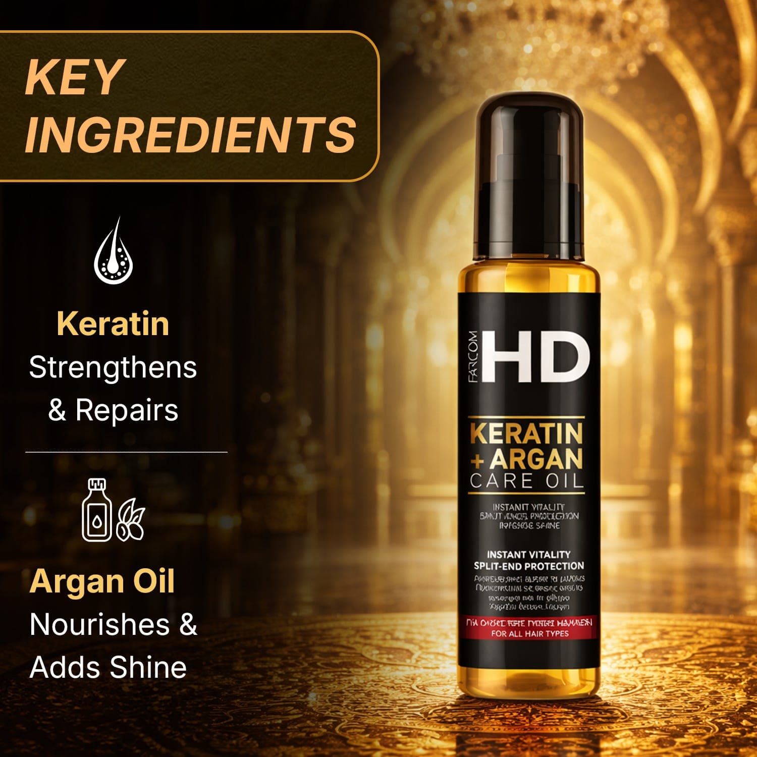 Farcom HD Care Oil In Keratin + Argan - 100 ml