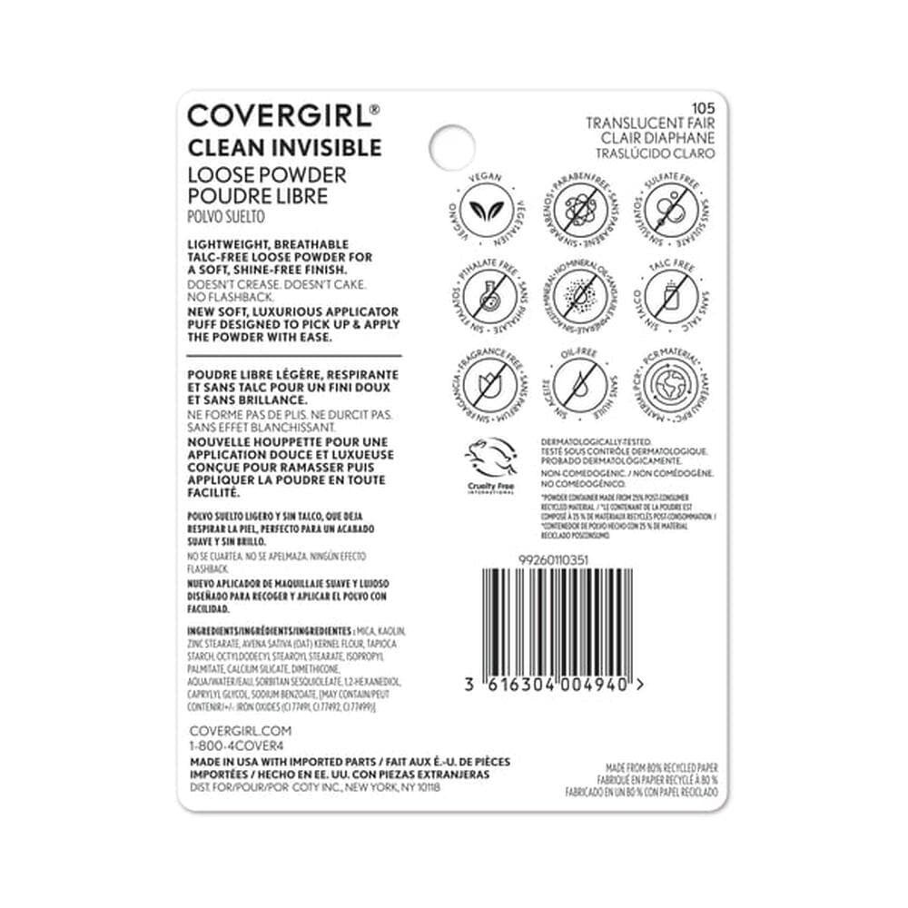 Cover Girl Clean Invisible Loose Powder - 105 Translucent Fair 18 gm