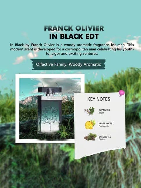 Franck Olivier In Black Pour Homme Eau de Toilette For Men - 75ml