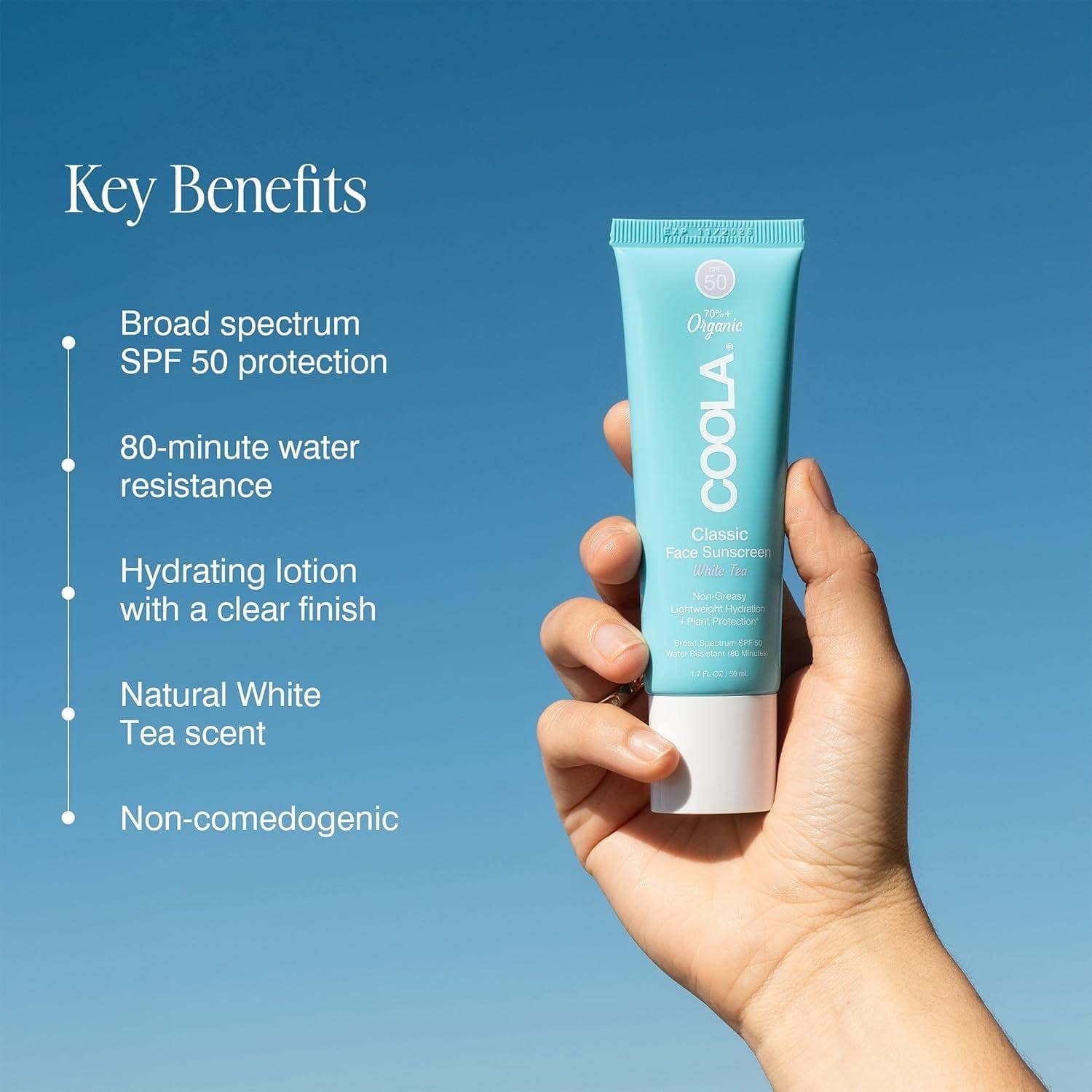 Coola Organic Face Sunscreen SPF 50 Sunblock Lotion White Tea - 50 ml