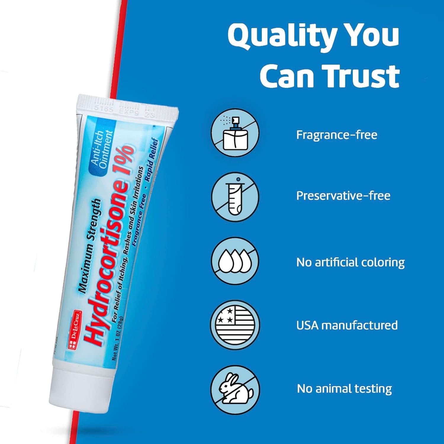 De La Cruz 1% Hydrocortisone Ointment For Itching 1 Oz.