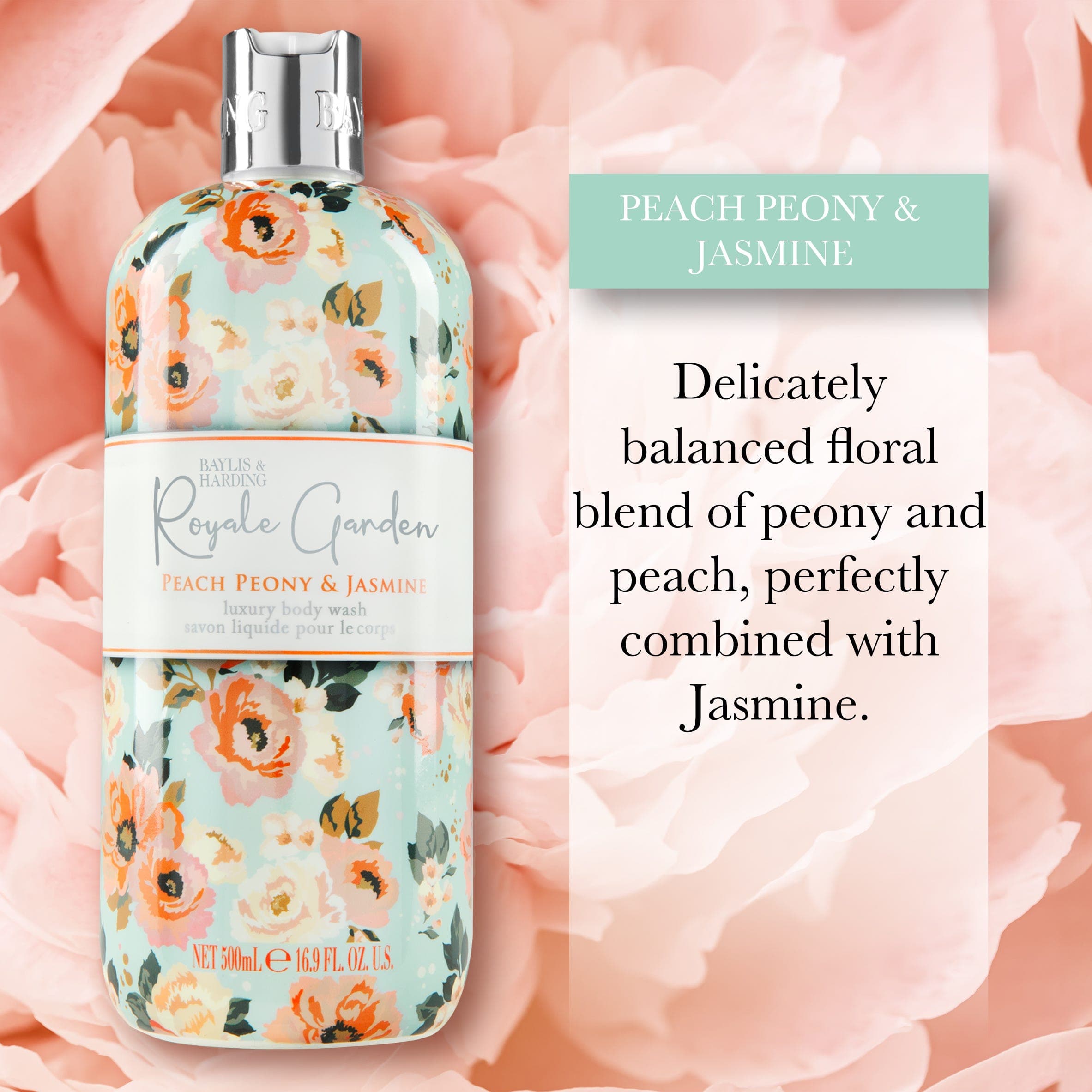 Baylis & Harding Royale Garden Peach Peony & Jasmine Body Wash 500ml