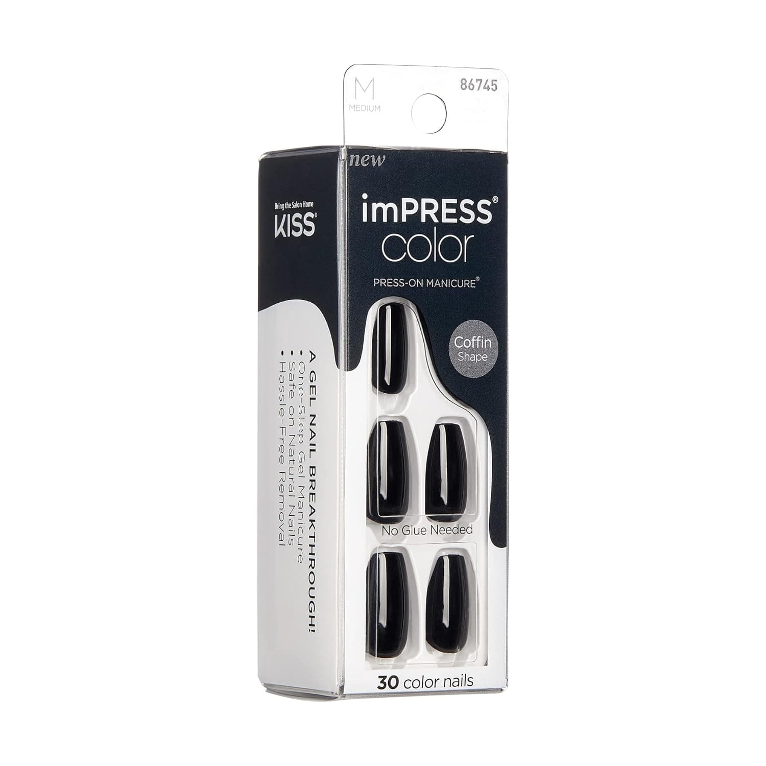 Kiss Impress Color Nails Medium Coffin- All Black Imc512C