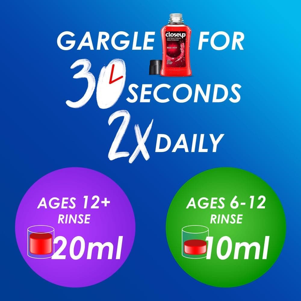 Closeup Antibacterial Mouthwash, Red Hot, 500ml x 2