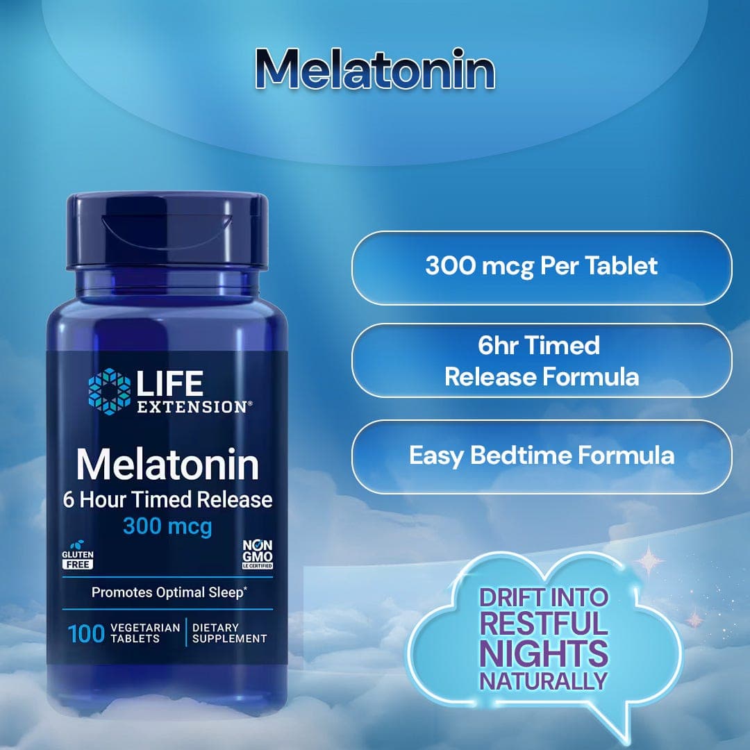 Life Extension Melatonin 6 Hour Timed Release 300 mcg - 100 Veg Tablets