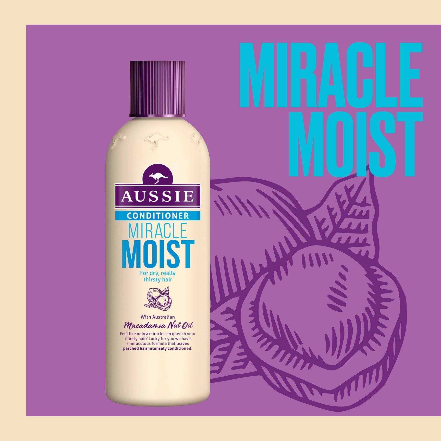 Aussie Miracle Moist Conditioner, For Dry, Really Thirsty Hair 250ML. Paraben Free